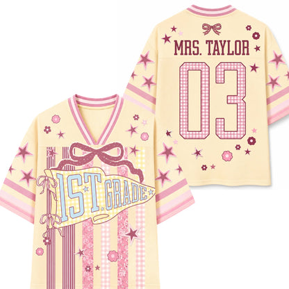 Striped Grade Level Team Teacher Mesh Jersey