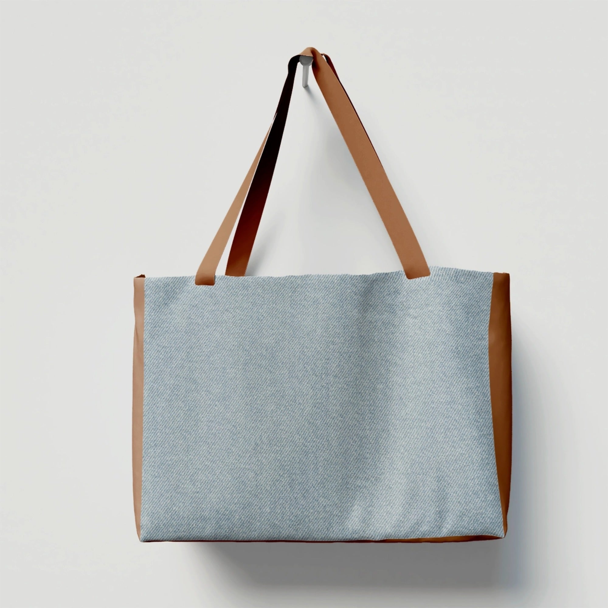 Denim tote with leather details