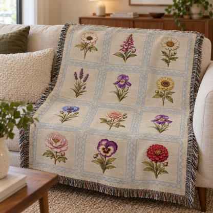 Heirloom Vintage Flowers Woven Blanket