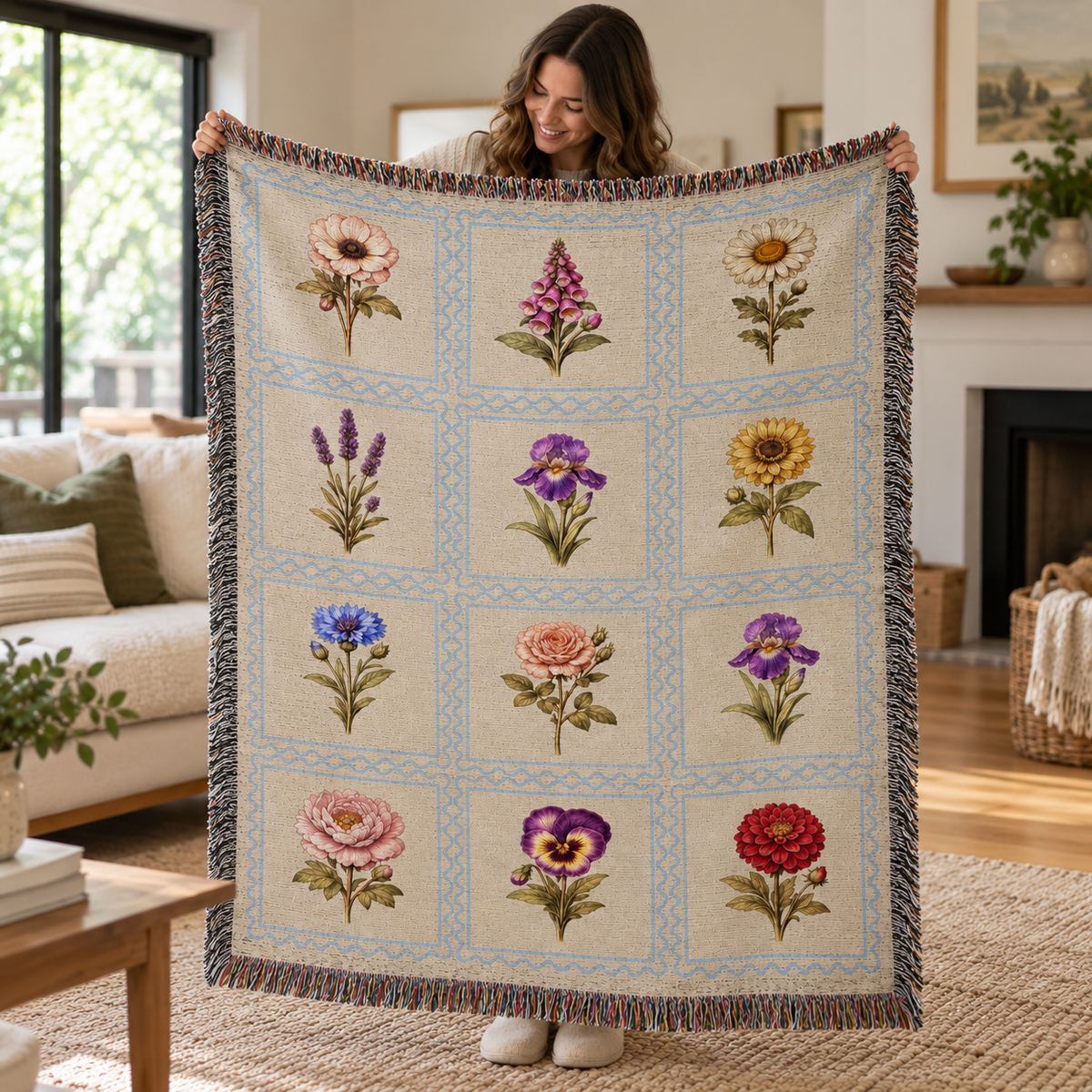 Heirloom Vintage Flowers Woven Blanket