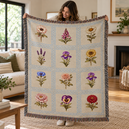 Heirloom Vintage Flowers Woven Blanket