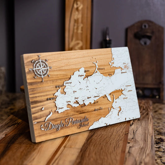 Engraved Map on Pine Wood