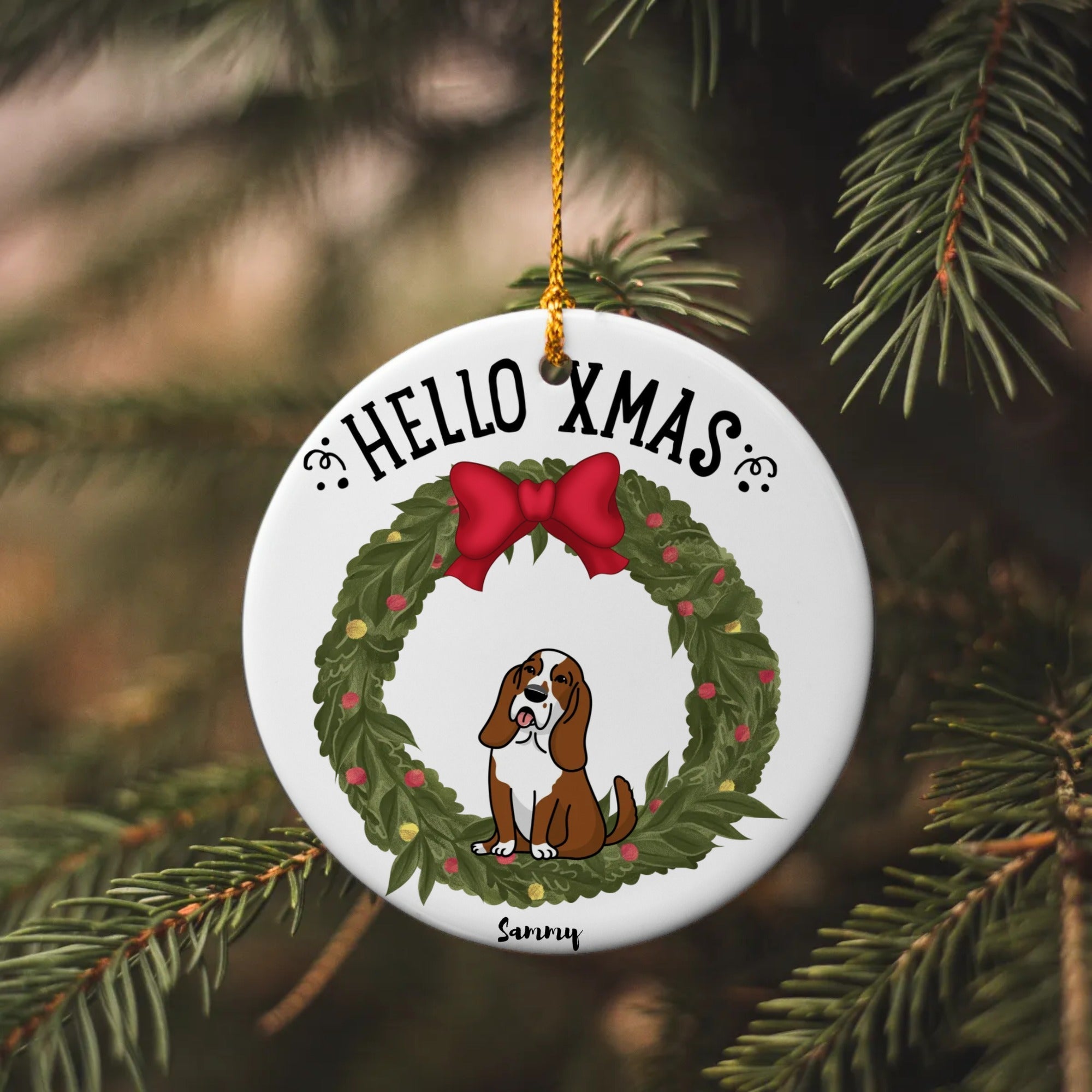 Hello Xmas Ornament - Personalize it with your dog/s