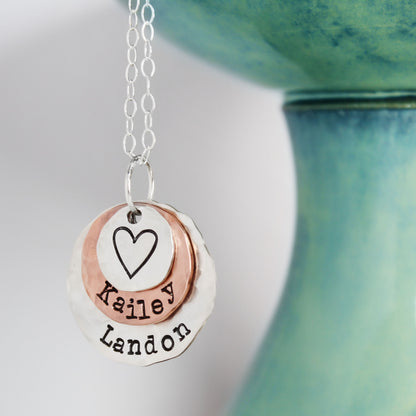 Silver & Copper Hammered Mother Necklace