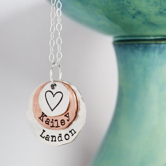 Silver & Copper Hammered Mother Necklace