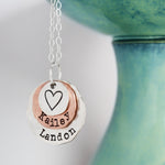 Load image into Gallery viewer, Silver &amp; Copper Hammered Mother Necklace
