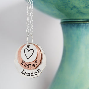 Silver & Copper Hammered Mother Necklace