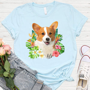 Custom Pet Art with Tropical flowers Tee