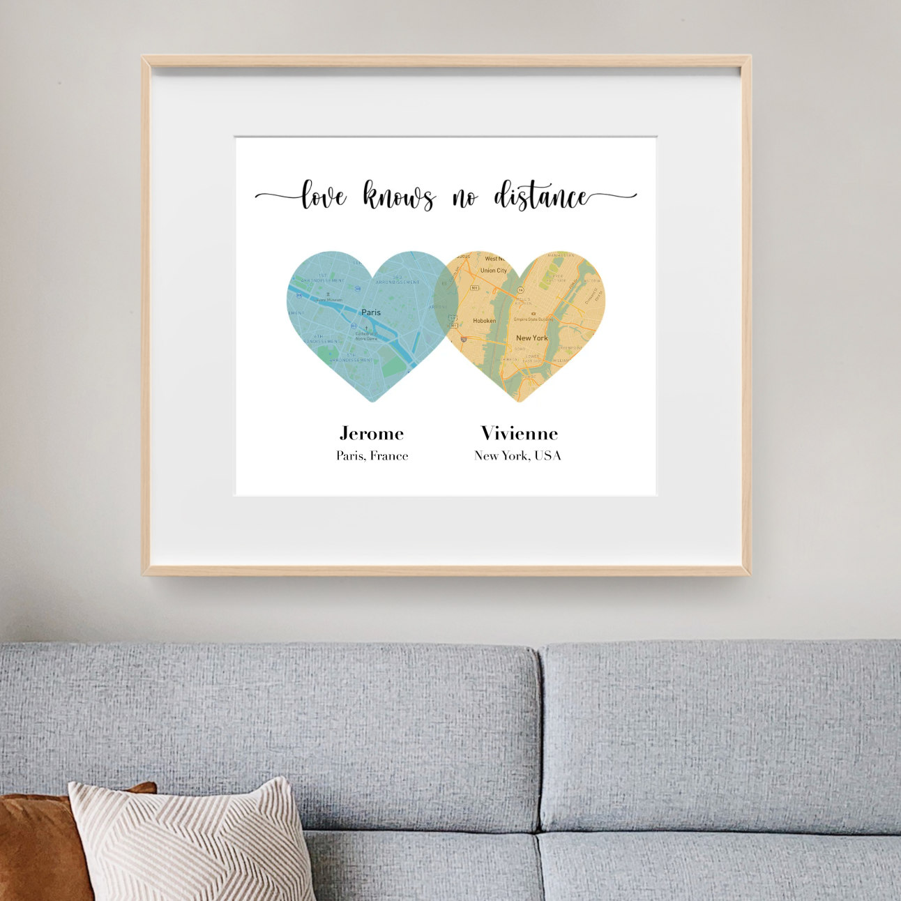 Personalized map frame - Love knows no distance