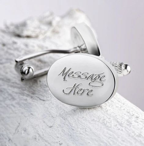 Engraved Cufflinks, Silver Plated Oval