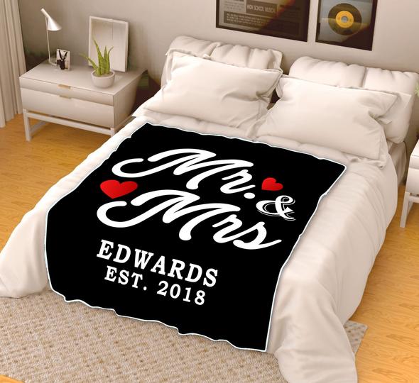 MR AND MRS PERSONALIZED BLANKET WITH NAME AND WEDDING YEAR