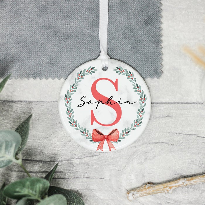 Christmas Wreath Initial Ornament