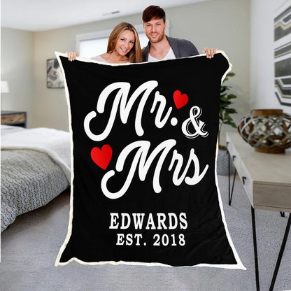 MR AND MRS PERSONALIZED BLANKET WITH NAME AND WEDDING YEAR