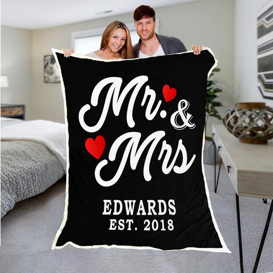 MR AND MRS PERSONALIZED BLANKET WITH NAME AND WEDDING YEAR